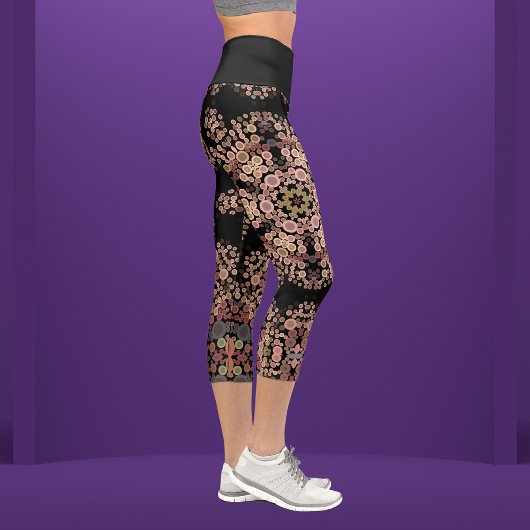 Dot Mandala Blume Brown und Grau Capri Leggings