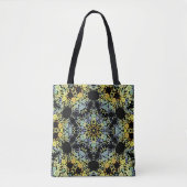 Dot Mandala Blume Gelb Blau und Grau Tasche (Vorderseite)