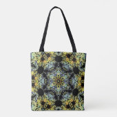 Dot Mandala Blume Gelb Blau und Grau Tasche (Rückseite)