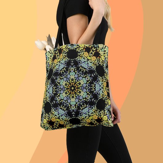 Dot Mandala Blume Gelb Blau und Grau Tasche