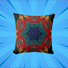 Dot Mandala Blume Gelb Blau und Rot Kissen