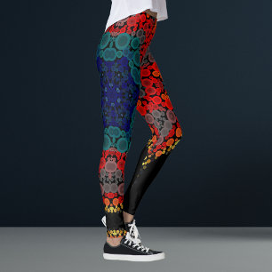 Dot Mandala Blume Gelb Blau und Rot Leggings