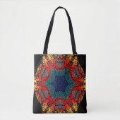 Dot Mandala Blume Gelb Blau und Rot Tasche (Vorderseite)