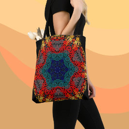 Dot Mandala Blume Gelb Blau und Rot Tasche