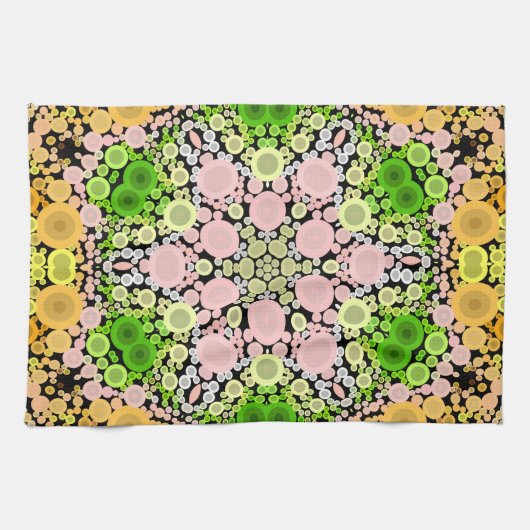 Dot Mandala Blume Gelb Grün und Rosa Geschirrtuch (Horizontal)