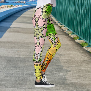 Dot Mandala Blume Gelb Grün und Rosa Leggings
