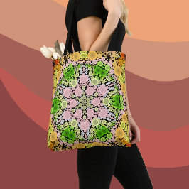 Dot Mandala Blume Gelb Grün und Rosa Tasche