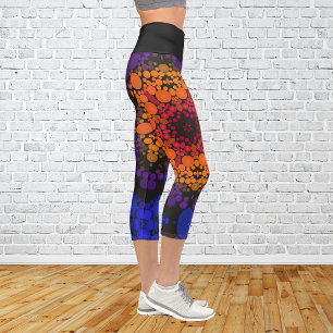 Dot Mandala Blume Gelb Lila und blau Capri Leggings