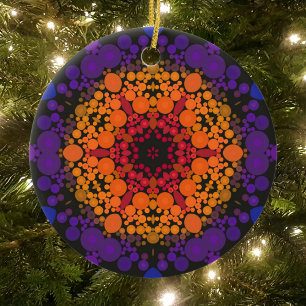Dot Mandala Blume Gelb Lila und blau Keramik Ornament