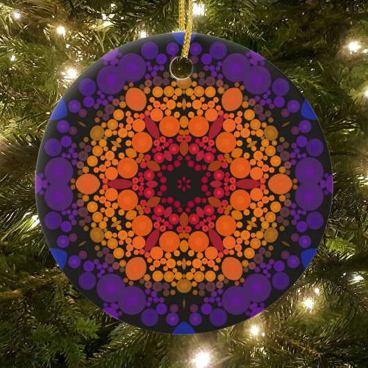 Dot Mandala Blume Gelb Lila und blau Keramik Ornament