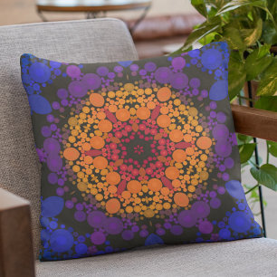 Dot Mandala Blume Gelb Lila und blau Kissen