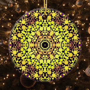 Dot Mandala Blume Gelb Lila und schwarz Keramik Ornament