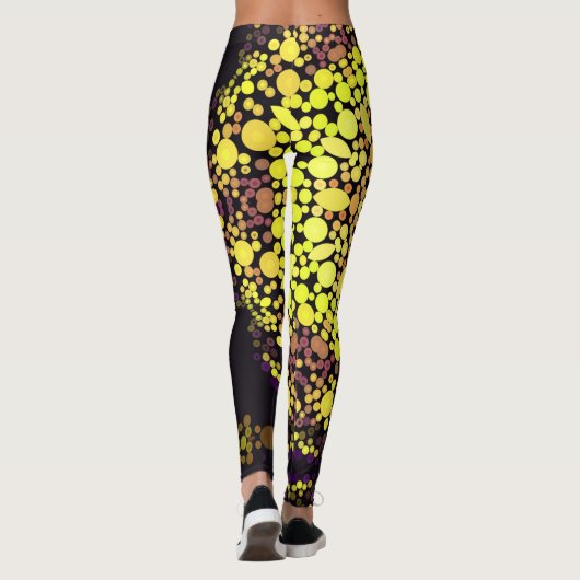 Dot Mandala Blume Gelb Lila und schwarz Leggings (Rückseite)