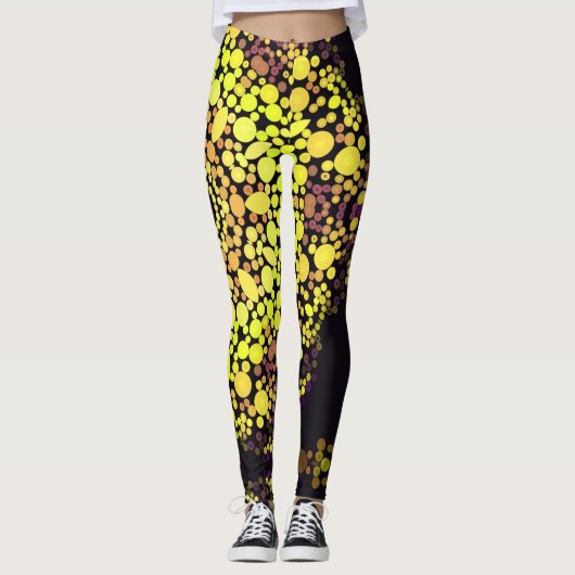 Dot Mandala Blume Gelb Lila und schwarz Leggings (Vorderseite)
