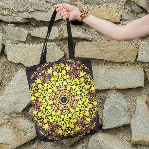 Dot Mandala Blume Gelb Lila und schwarz Tasche