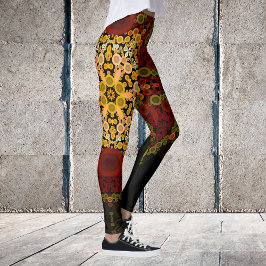 Dot Mandala Blume Gelb rot und schwarz Leggings