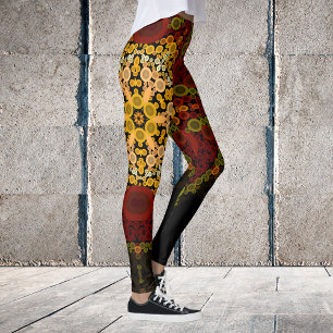 Dot Mandala Blume Gelb rot und schwarz Leggings