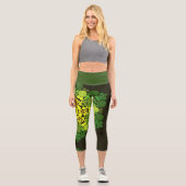 Dot Mandala Blume Gelb und Grün Capri Leggings (Vorderseite)