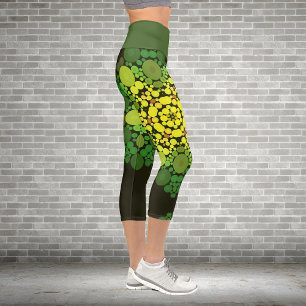 Dot Mandala Blume Gelb und Grün Capri Leggings