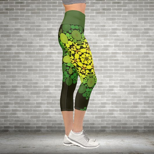 Dot Mandala Blume Gelb und Grün Capri Leggings