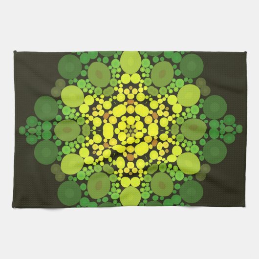 Dot Mandala Blume Gelb und Grün Geschirrtuch (Horizontal)