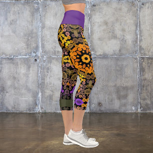 Dot Mandala Blume Gelb und Lila Capri Leggings