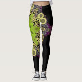Dot Mandala Blume Gelb und Lila Leggings (Vorderseite)