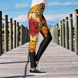 Dot Mandala Blume Gelb und Rot Leggings