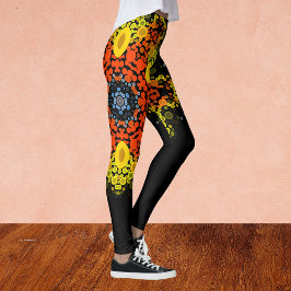 Dot Mandala Blume Gelborange und Blau Leggings