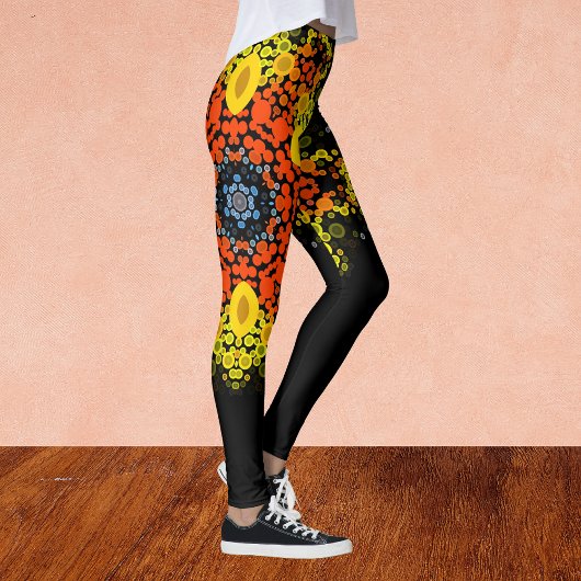 Dot Mandala Blume Gelborange und Blau Leggings
