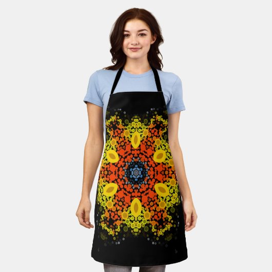 Dot Mandala Blume Gelborange und Blau Schürze (Getragen)