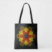 Dot Mandala Blume Gelborange und Blau Tasche (Vorderseite)