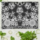 Dot Mandala Blume Grau und Schwarz Geschirrtuch (Gefaltet)