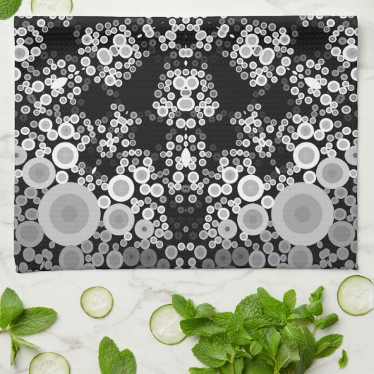 Dot Mandala Blume Grau und Schwarz Geschirrtuch (Gefaltet)