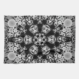 Dot Mandala Blume Grau und Schwarz Geschirrtuch