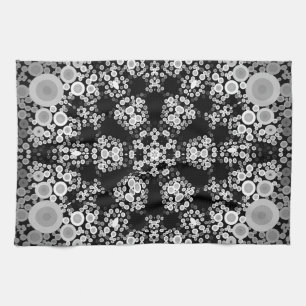 Dot Mandala Blume Grau und Schwarz Geschirrtuch