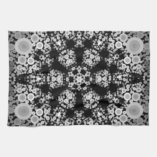 Dot Mandala Blume Grau und Schwarz Geschirrtuch (Horizontal)