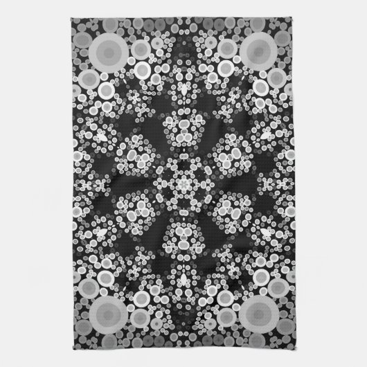 Dot Mandala Blume Grau und Schwarz Geschirrtuch (Vertikal)