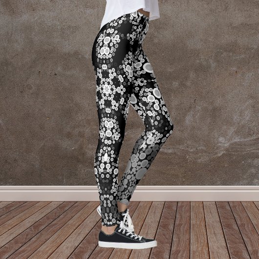 Dot Mandala Blume Grau und Schwarz Leggings