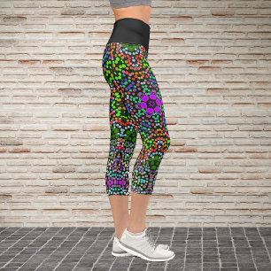 Dot Mandala Blume Green Lila und Orange Capri Leggings