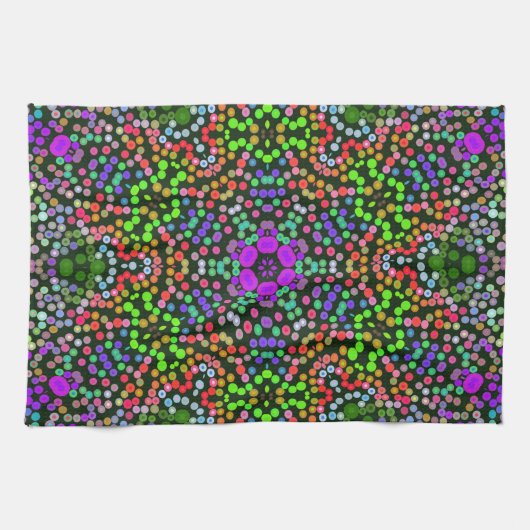 Dot Mandala Blume Green Lila und Orange Geschirrtuch (Horizontal)
