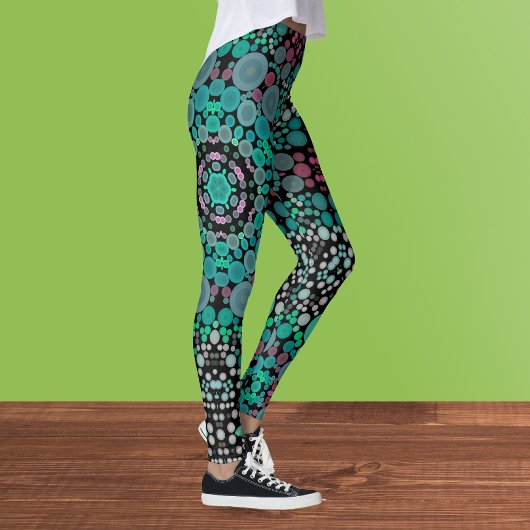 Dot Mandala Blume Grün Blau und Rot Leggings