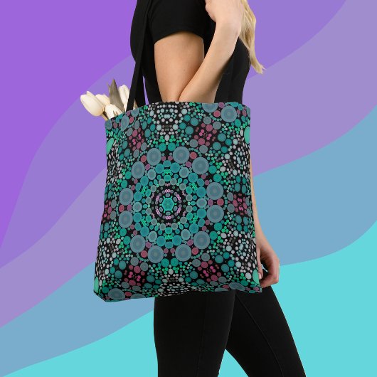 Dot Mandala Blume Grün Blau und Rot Tasche