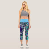 Dot Mandala Blume Lila Blau und Weiß Capri Leggings (Vorderseite)