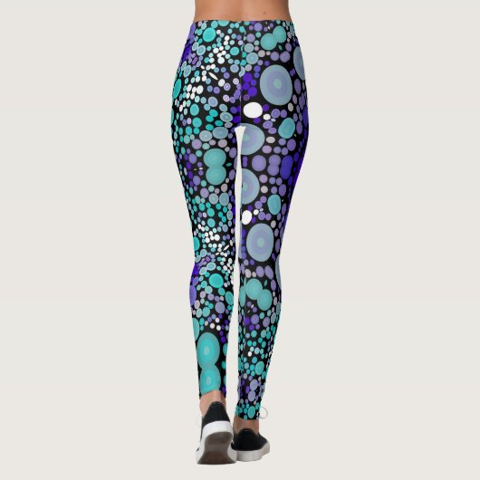 Dot Mandala Blume Lila Blau und Weiß Leggings (Rückseite)