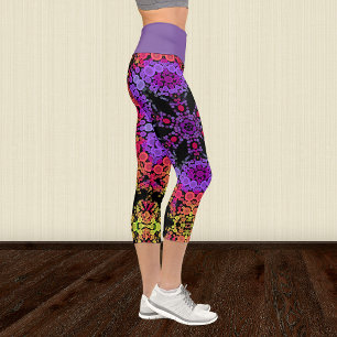Dot Mandala Blume Lila Orange und Gelb Capri Leggings
