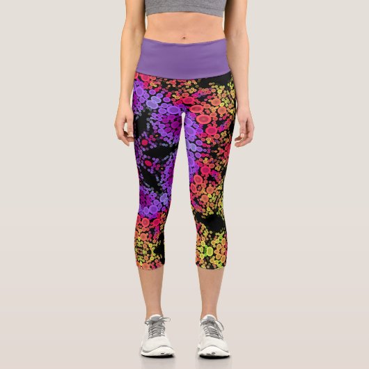 Dot Mandala Blume Lila Orange und Gelb Capri Leggings (Vorderseite)