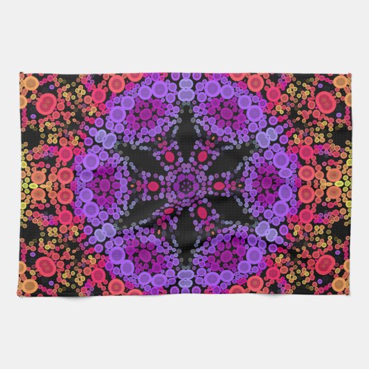 Dot Mandala Blume Lila Orange und Gelb Geschirrtuch (Horizontal)