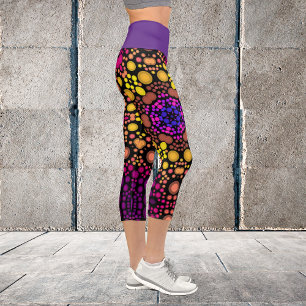 Dot Mandala Blume Lila und gelb Capri Leggings