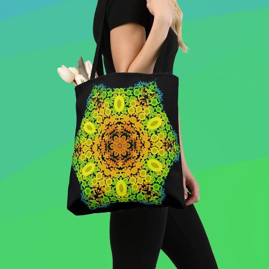 Dot Mandala Blume Orange Gelb Grün und Blau Tasche